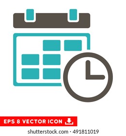 Grey And Cyan Date and Time EPS vector pictograph. Illustration style is flat iconic bicolor symbol on a white background.