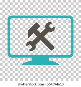 Grey And Cyan Desktop Settings toolbar pictogram. Vector pictograph style is a flat bicolor symbol on chess transparent background.