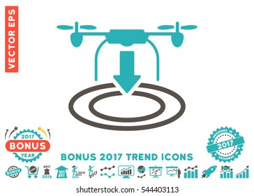 Grey And Cyan Drone Landing icon with bonus 2017 year trend elements. Vector illustration style is flat iconic bicolor symbols, white background.