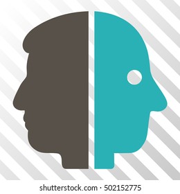 Grey And Cyan Dual Face interface toolbar icon. Vector pictogram style is a flat bicolor symbol on diagonal hatch transparent background.