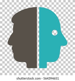 Grey And Cyan Dual Face interface pictogram. Vector pictogram style is a flat bicolor symbol on chess transparent background.