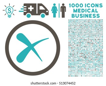 Grey And Cyan Erase vector bicolor rounded icon. Image style is a flat icon symbol inside a circle, white background. Bonus set includes 1000 healthcare business pictograms.