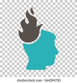 Grey And Cyan Fired Head interface pictogram. Vector pictogram style is a flat bicolor symbol on chess transparent background.