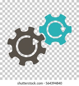 Grey And Cyan Gears Rotation toolbar pictogram. Vector pictogram style is a flat bicolor symbol on chess transparent background.
