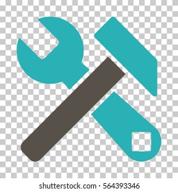 Grey And Cyan Hammer and Wrench interface pictogram. Vector pictograph style is a flat bicolor symbol on chess transparent background.