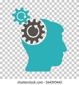 Grey And Cyan Head Cogs Rotation toolbar pictogram. Vector pictogram style is a flat bicolor symbol on chess transparent background.