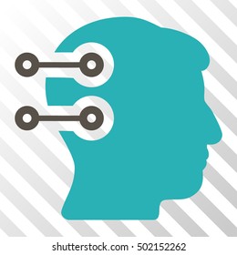 Grey And Cyan Head Connectors toolbar pictogram. Vector pictogram style is a flat bicolor symbol on diagonal hatch transparent background.