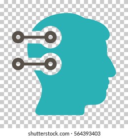 Grey And Cyan Head Connectors toolbar pictogram. Vector pictograph style is a flat bicolor symbol on chess transparent background.