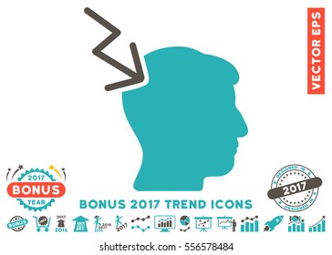 Grey And Cyan Head Electric Strike pictograph with bonus 2017 year trend pictograph collection. Vector illustration style is flat iconic bicolor symbols, white background.