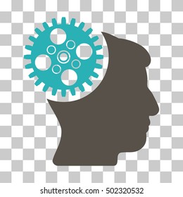 Grey And Cyan Head Gearwheel interface pictogram. Vector pictogram style is a flat bicolor symbol on chess transparent background.
