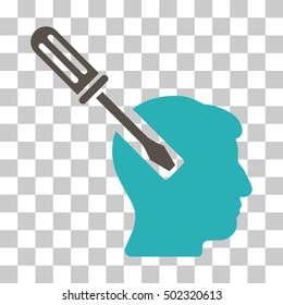 Grey And Cyan Head Screwdriver Tuning interface toolbar pictogram. Vector pictograph style is a flat bicolor symbol on chess transparent background.