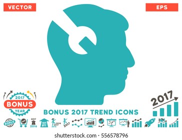 Grey And Cyan Head Surgery Wrench icon with bonus 2017 trend pictograms. Vector illustration style is flat iconic bicolor symbols, white background.