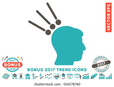 Grey And Cyan Head Test Connectors pictogram with bonus 2017 year trend images. Vector illustration style is flat iconic bicolor symbols, white background.