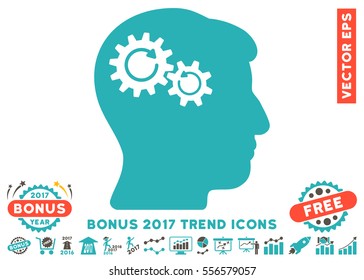 Grey And Cyan Head Wheels Rotation icon with bonus 2017 year trend design elements. Vector illustration style is flat iconic bicolor symbols, white background.
