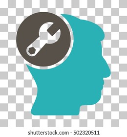 Grey And Cyan Head Wrench Repair toolbar icon. Vector pictograph style is a flat bicolor symbol on chess transparent background.
