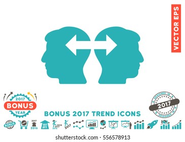 Grey And Cyan Heads Exchange Arrows pictograph with bonus 2017 trend elements. Vector illustration style is flat iconic bicolor symbols, white background.
