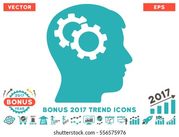 Grey And Cyan Intellect Gears icon with bonus 2017 year trend clip art. Vector illustration style is flat iconic bicolor symbols, white background.
