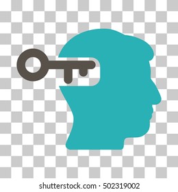 Grey And Cyan Intellect Key interface icon. Vector pictograph style is a flat bicolor symbol on chess transparent background.
