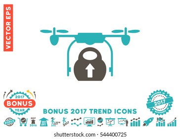 Grey And Cyan Load Cargo Drone icon with bonus 2017 trend design elements. Vector illustration style is flat iconic bicolor symbols, white background.