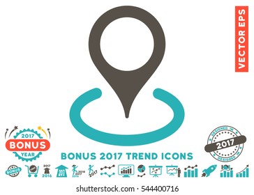 Grey And Cyan Location icon with bonus 2017 year trend images. Vector illustration style is flat iconic bicolor symbols, white background.