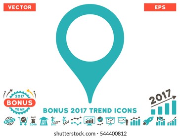 Grey And Cyan Map Pointer pictograph with bonus 2017 trend pictograms. Vector illustration style is flat iconic bicolor symbols, white background.