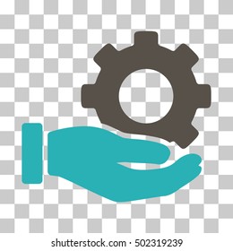 Grey And Cyan Mechanic Gear Service Hand interface icon. Vector pictograph style is a flat bicolor symbol on chess transparent background.