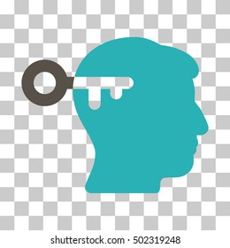 Grey And Cyan Mind Key toolbar pictogram. Vector pictogram style is a flat bicolor symbol on chess transparent background.