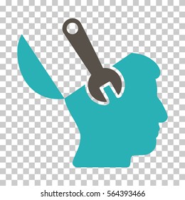 Grey And Cyan Mind Wrench Surgery interface toolbar pictogram. Vector pictograph style is a flat bicolor symbol on chess transparent background.