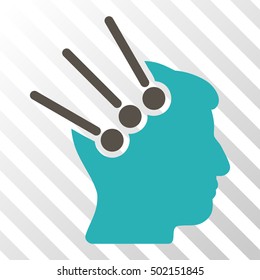 Grey And Cyan Neural Interface Connectors interface pictogram. Vector pictograph style is a flat bicolor symbol on diagonal hatch transparent background.