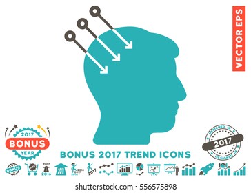 Grey And Cyan Neural Interface Connectors icon with bonus 2017 year trend icon set. Vector illustration style is flat iconic bicolor symbols, white background.