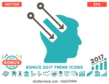 Grey And Cyan Neural Interface icon with bonus 2017 trend clip art. Vector illustration style is flat iconic bicolor symbols, white background.