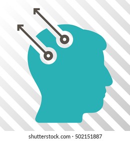 Grey And Cyan Neural Interface Plugs interface icon. Vector pictogram style is a flat bicolor symbol on diagonal hatch transparent background.
