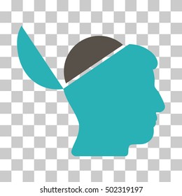 Grey And Cyan Open Brain interface toolbar icon. Vector pictograph style is a flat bicolor symbol on chess transparent background.