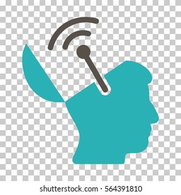 Grey And Cyan Open Brain Radio Interface toolbar icon. Vector pictogram style is a flat bicolor symbol on chess transparent background.