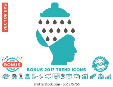 Grey And Cyan Open Brain Shower pictograph with bonus 2017 year trend clip art. Vector illustration style is flat iconic bicolor symbols, white background.