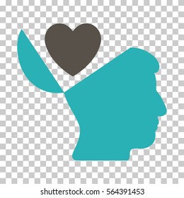 Grey And Cyan Open Mind Love Heart toolbar icon. Vector pictogram style is a flat bicolor symbol on chess transparent background.