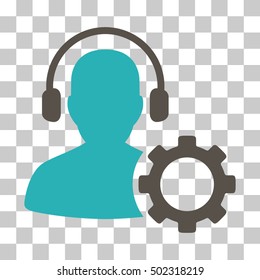 Grey And Cyan Operator Configuration Gear toolbar icon. Vector pictograph style is a flat bicolor symbol on chess transparent background.