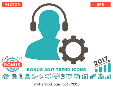 Grey And Cyan Operator Configuration Gear pictograph with bonus 2017 year trend design elements. Vector illustration style is flat iconic bicolor symbols, white background.