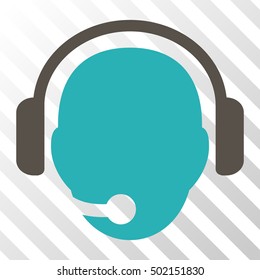Grey And Cyan Operator Head toolbar icon. Vector pictogram style is a flat bicolor symbol on diagonal hatch transparent background.