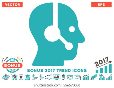 Grey And Cyan Operator icon with bonus 2017 trend clip art. Vector illustration style is flat iconic bicolor symbols, white background.