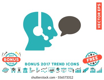 Grey And Cyan Operator Message Balloon icon with bonus 2017 year trend images. Vector illustration style is flat iconic bicolor symbols, white background.