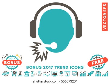Grey And Cyan Operator Message pictogram with bonus 2017 year trend images. Vector illustration style is flat iconic bicolor symbols, white background.
