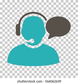 Grey And Cyan Operator Message toolbar pictogram. Vector pictograph style is a flat bicolor symbol on chess transparent background.