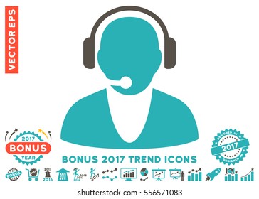 Grey And Cyan Operator pictogram with bonus 2017 trend design elements. Vector illustration style is flat iconic bicolor symbols, white background.