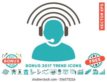 Grey And Cyan Operator Radio Signal pictograph with bonus 2017 year trend symbols. Vector illustration style is flat iconic bicolor symbols, white background.