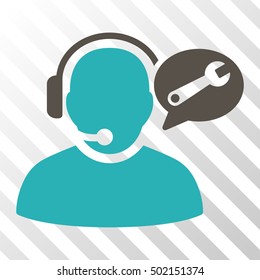 Grey And Cyan Operator Service Message interface icon. Vector pictograph style is a flat bicolor symbol on diagonal hatch transparent background.