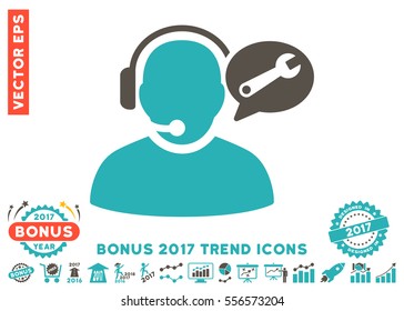 Grey And Cyan Operator Service Message pictograph with bonus 2017 year trend pictures. Vector illustration style is flat iconic bicolor symbols, white background.