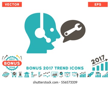 Grey And Cyan Operator Service Message pictogram with bonus 2017 year trend icon set. Vector illustration style is flat iconic bicolor symbols, white background.