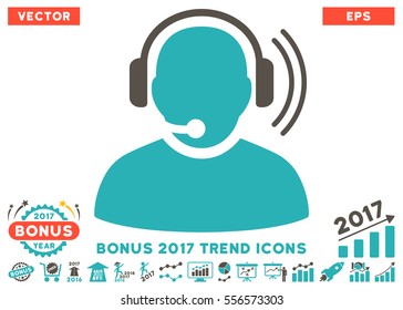 Grey And Cyan Operator Signal icon with bonus 2017 trend elements. Vector illustration style is flat iconic bicolor symbols, white background.