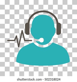 Grey And Cyan Operator Signal interface pictogram. Vector pictogram style is a flat bicolor symbol on chess transparent background.